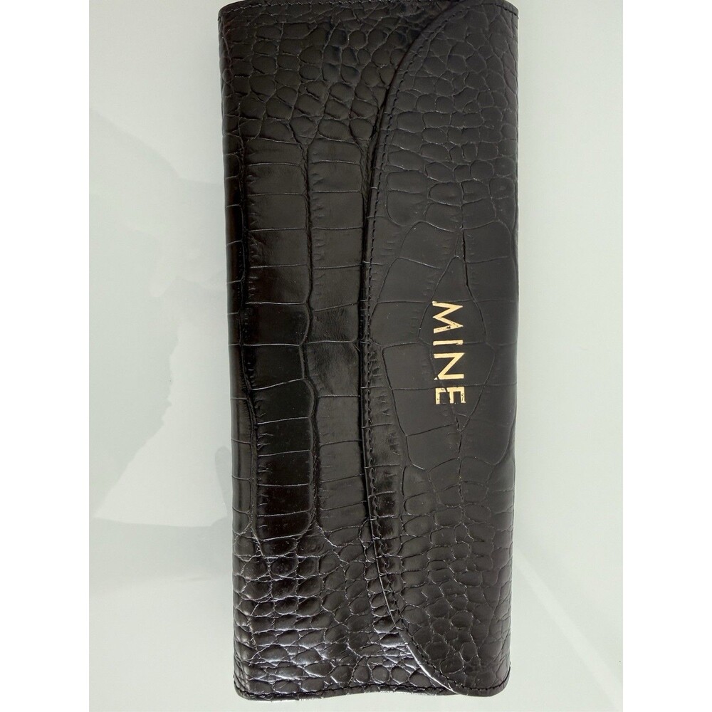 MINE Black Croc Embossed Jewelry Organizer Travel Case Roll Up Storage Pouch
